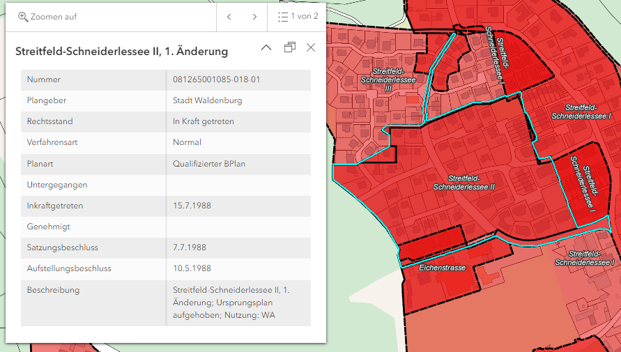 Popup für Bebauungspläne (Ansicht in MapViewer)