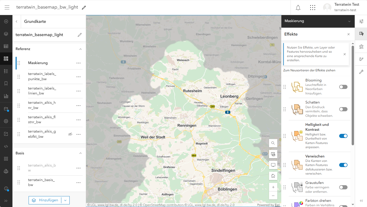 Styling der Maskierung mit 30% Transparenz und den Effekten Helligkeit 60 und Verwischen 3