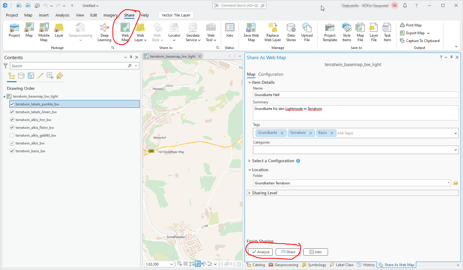 Freigeben der Webmap in ArcGIS Pro für ArcGIS Enterprise